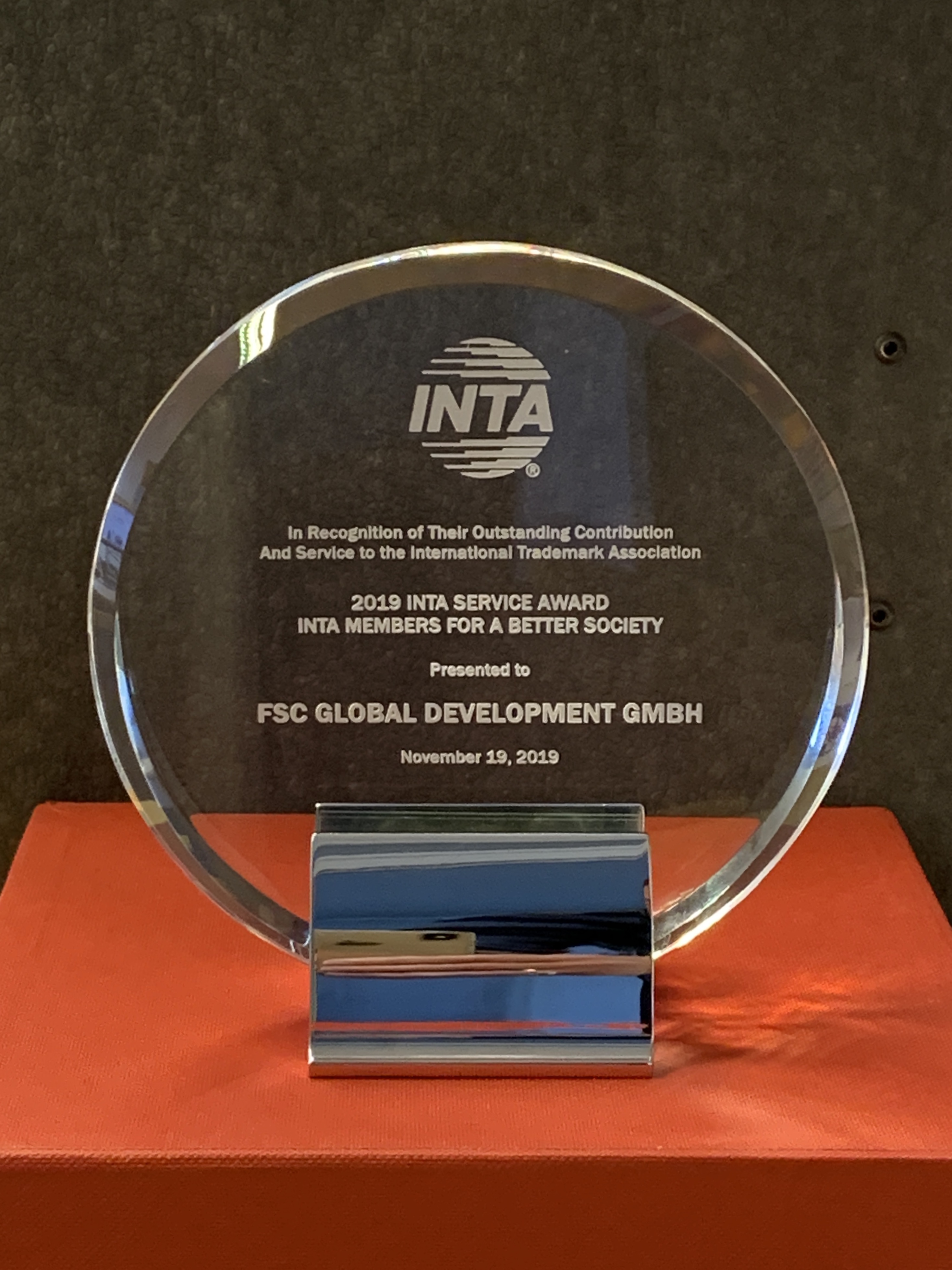 FSC recently received this INTA award 