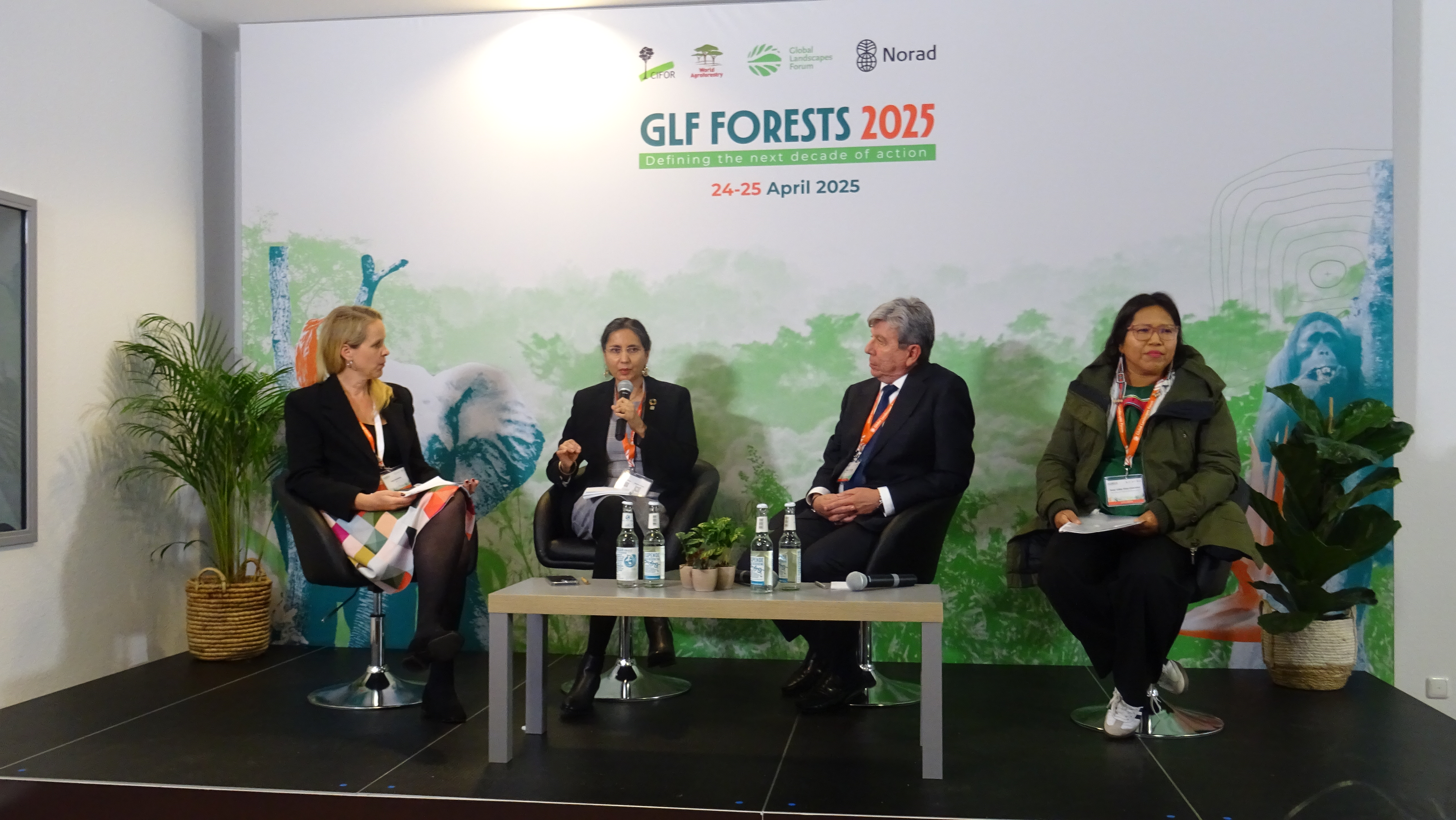 Subrha speaking on panel at GLF Forests 2025