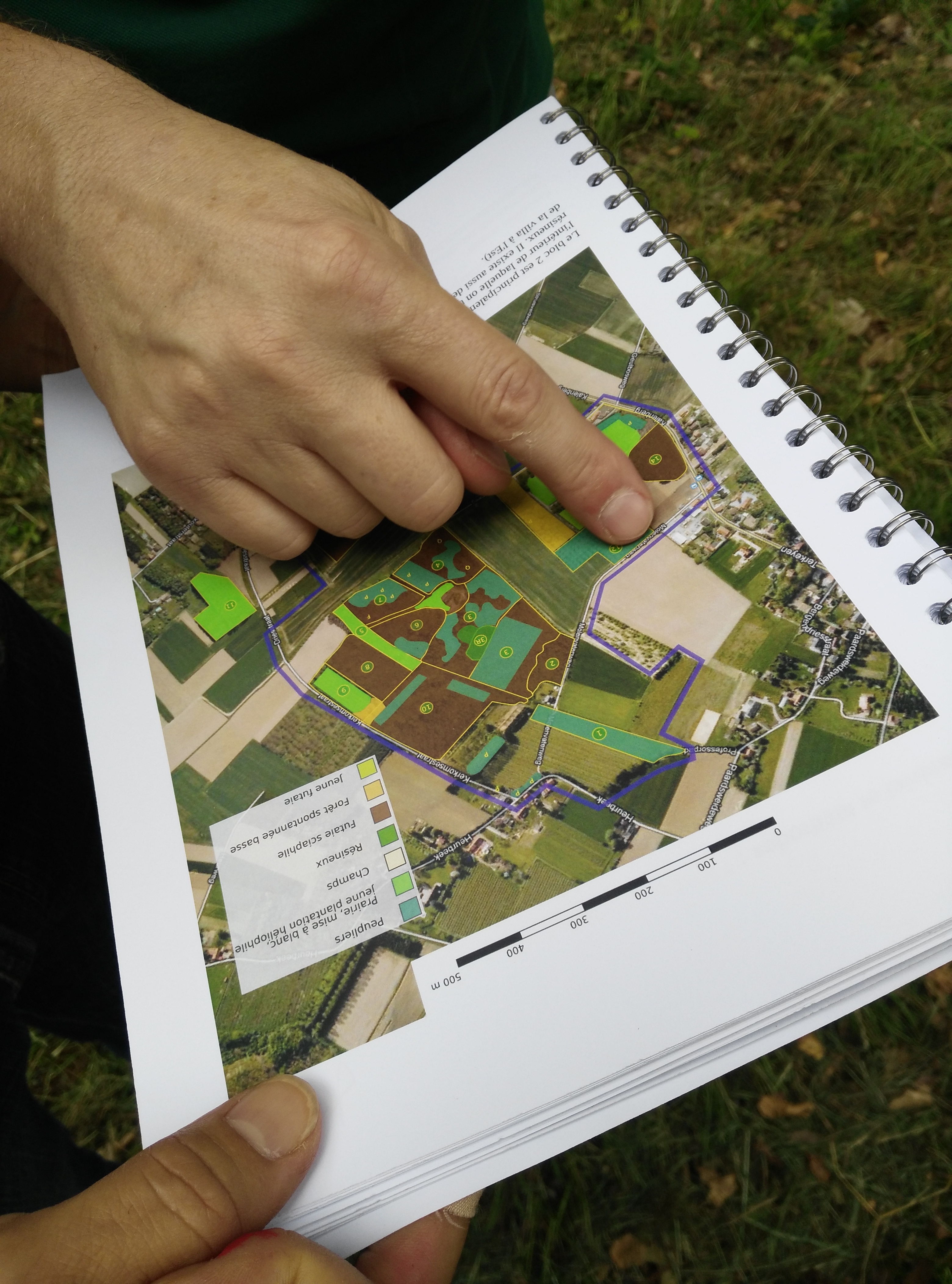 A person points at an area on a map with their index finger