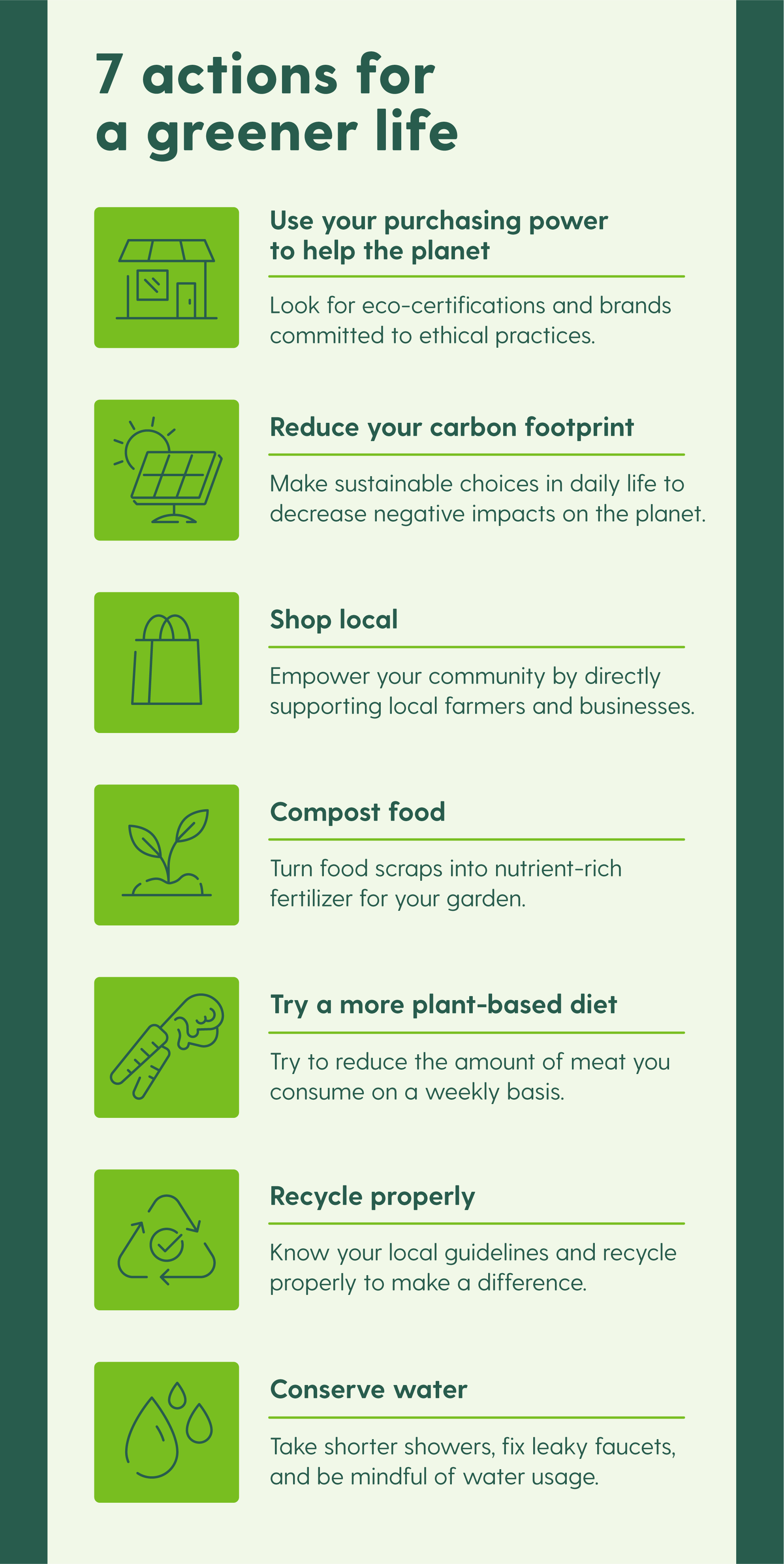 A graphic highlights seven ways individuals can help the environment.