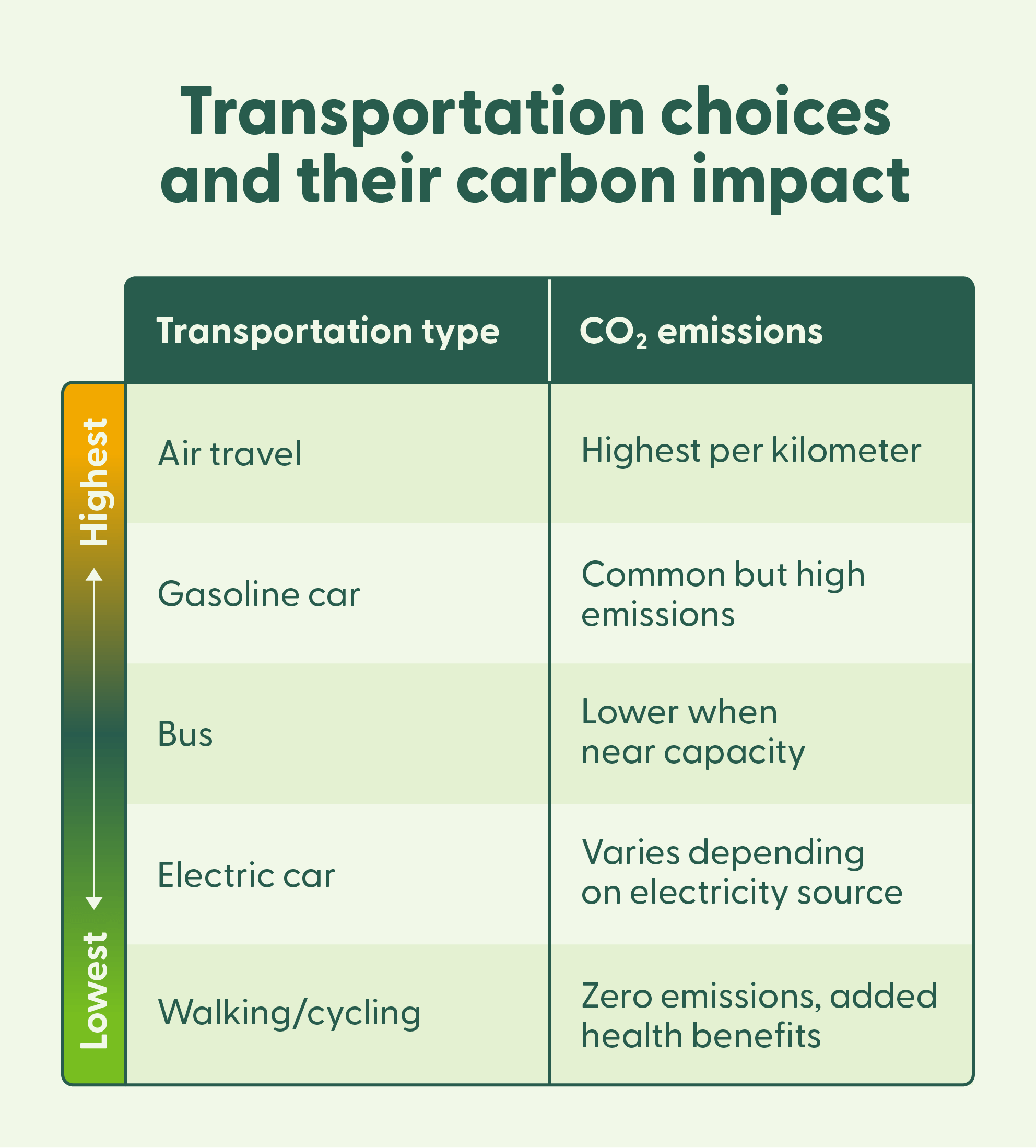 An image comparing transportation options by carbon impact.