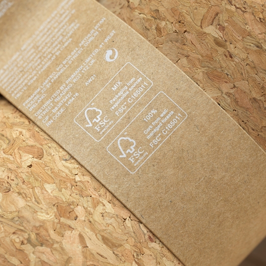 Packaging and cork with FSC label