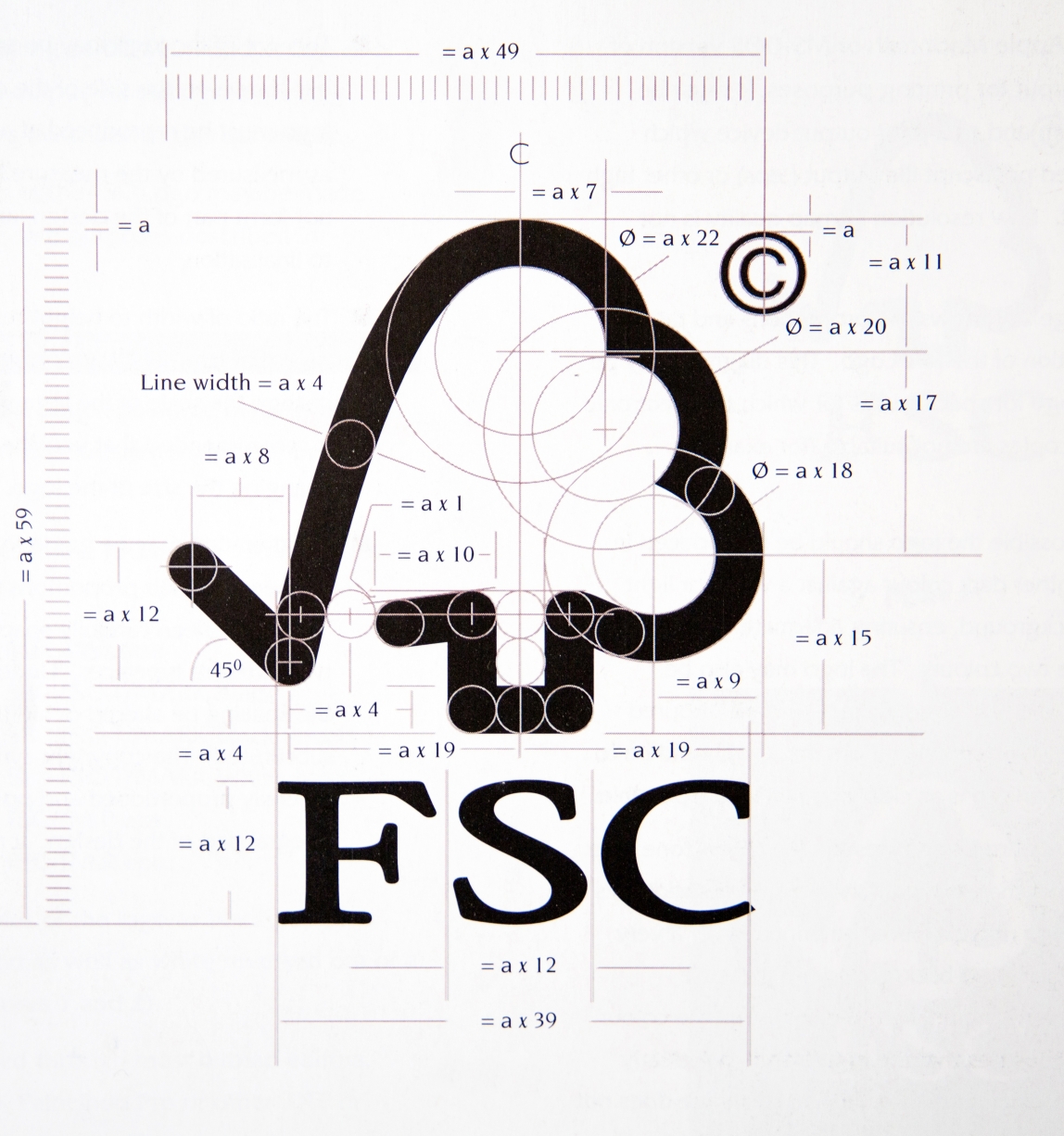 design file of the FSC logo with numerals showing proportions