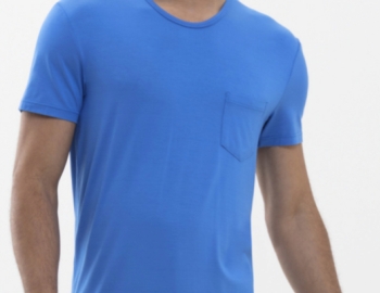 Man modeling blue t-shirt
