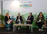 Subrha speaking on panel at GLF Forests 2025