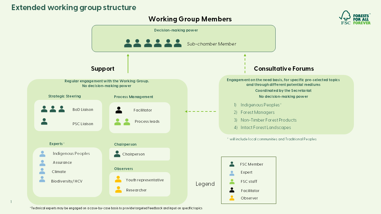Diagram showing the structure of the working group of the PCI Revision process